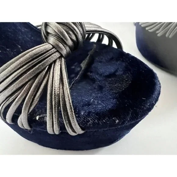 GUESS Peakabo Platform Open Toe Blue Velvet Suede & Pewter Shoes 7 M - Picture 8 of 8